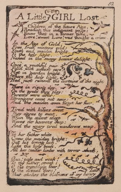 Lieder der Unschuld und der Erfahrung, Platte 52, Ein kleines verlorenes Mädchen (Bentley 51) von William Blake